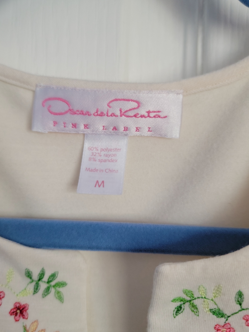 Oscar de la Renta Pink Label Cream Floral Embroidered Top